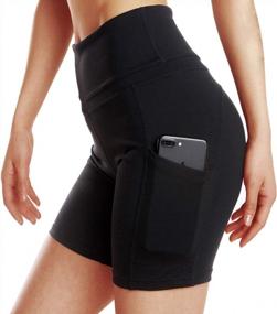 img 1 attached to Women'S High Waisted Tummy Control 4-Way Stretch Yoga Shorts With Side Pockets For Workout Running