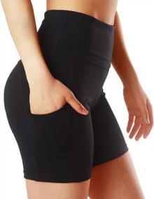 img 4 attached to Women'S High Waisted Tummy Control 4-Way Stretch Yoga Shorts With Side Pockets For Workout Running