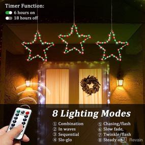 img 2 attached to 🎄 3 Pack Christmas Window Star Lights - 45 LED Star Lights, Battery Operated, 8 Lighting Modes, Remote Controls - Xmas Home Party Garden Patio Porch Indoor Outdoor Decor (Red and Green)