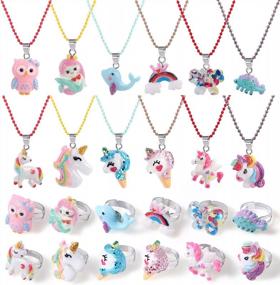 img 4 attached to 24 Piece Kids Jewelry Set For Girls - Unicorn And Mermaid Charm Necklaces And Rings, Colorful And Cute Matching Accessory Kit For Dress Up And Play, Lucky Gifts For Toddlers And Kids