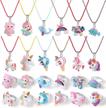 24 piece kids jewelry set for girls - unicorn and mermaid charm necklaces and rings, colorful and cute matching accessory kit for dress up and play, lucky gifts for toddlers and kids logo