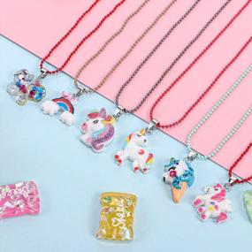 img 2 attached to 24 Piece Kids Jewelry Set For Girls - Unicorn And Mermaid Charm Necklaces And Rings, Colorful And Cute Matching Accessory Kit For Dress Up And Play, Lucky Gifts For Toddlers And Kids