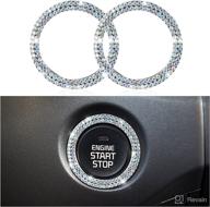 💎 bling car decor crystal 2 pack: sparkling rhinestone ring emblem sticker for stylish women, colorful car interior decoration set with push to start button, key ignition starter & knob ring logo