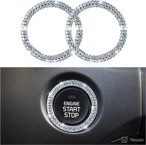 img 4 attached to 💎 Bling Car Decor Crystal 2 Pack: Sparkling Rhinestone Ring Emblem Sticker for Stylish Women, Colorful Car Interior Decoration Set with Push to Start Button, Key Ignition Starter & Knob Ring