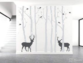 img 4 attached to Suonady Forest Tree Wall Decals - Elegant White Tree Wall Sticker for Bedroom and Nursery Decor - Removable Vinyl Art Decal - Adorable Deers Design - Large Size 82.7x70.9 Inch - Light Grey