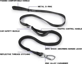img 3 attached to 🐾 7FT Heavy Duty Bungee Dog Leash with Car Seat Belt - Training Leash for Medium to Large Breed Dogs, Multifunctional and Padded Handles (Black, Bungee Style)