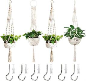 img 4 attached to Add Vibrant Greenery To Your Home With ZOUTOG'S Set Of 4 Handcrafted Macrame Plant Hangers
