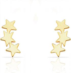img 3 attached to Fine Gold Star Earrings - 14K Yellow Gold Sparkling Three-Star Studs For Women, Girls, Teens, And Kids