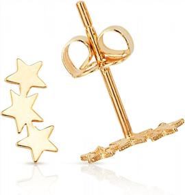 img 4 attached to Fine Gold Star Earrings - 14K Yellow Gold Sparkling Three-Star Studs For Women, Girls, Teens, And Kids