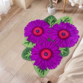 img 2 attached to ABREEZE 35X25 Purple Daisy Floral Shaggy Anti-Slip Bathroom Rug Accent Carpet Plush Water Absorbent Area Rug For Bedroom/Sofa/Kitchen.