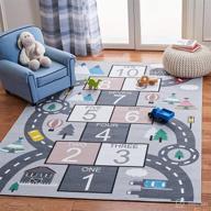 🏠 safavieh kids play house collection 3' 3" x 5' 3" grey and pink hopscotch machine washable rug for nursery, playroom, and bedroom areas логотип