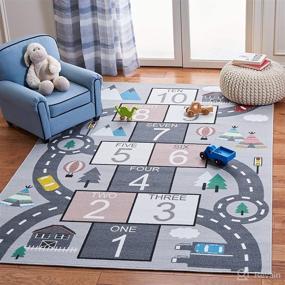 img 4 attached to 🏠 SAFAVIEH Kids Play House Collection 3' 3" x 5' 3" Grey and Pink Hopscotch Machine Washable Rug for Nursery, Playroom, and Bedroom Areas