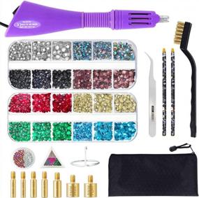 img 4 attached to Enhanced Rhinestone Hotfix Set – Includes 5440 Diamonds in 14 Colorful Shades, Portable Plastic Box, DIY 💎 Hotfix Applicator Tool with 5 Jewel Sizes, Upgraded Bedazzle Kit with Wax Pencils, 7 Tips, Tweezers, Brush (Pink)