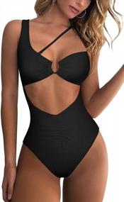 img 4 attached to QINSEN One-Shoulder High-Cut Swimsuit With Cutout And Ruched Back For Women