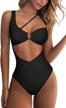 qinsen one-shoulder high-cut swimsuit with cutout and ruched back for women logo