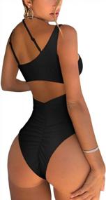 img 3 attached to QINSEN One-Shoulder High-Cut Swimsuit With Cutout And Ruched Back For Women