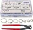 yaetek stepless 1-ear clamp kit - 80pcs 304 stainless steel single ear hose clamps with ear clamp pincers kit - ear clamp plier - stepless ear clamps with standard jaw pincer set of 80 logo