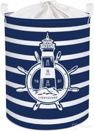 🧺 nautical compass laundry hamper: waterproof, 45l capacity, collapsible navy stripe baskets with handle for bedroom, living room & nursery storage logo