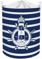 🧺 nautical compass laundry hamper: waterproof, 45l capacity, collapsible navy stripe baskets with handle for bedroom, living room & nursery storage логотип