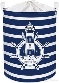 img 4 attached to 🧺 Nautical Compass Laundry Hamper: Waterproof, 45L Capacity, Collapsible Navy Stripe Baskets with Handle for Bedroom, Living Room & Nursery Storage