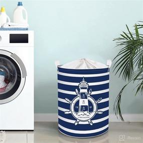 img 2 attached to 🧺 Nautical Compass Laundry Hamper: Waterproof, 45L Capacity, Collapsible Navy Stripe Baskets with Handle for Bedroom, Living Room & Nursery Storage