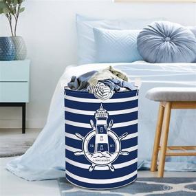 img 3 attached to 🧺 Nautical Compass Laundry Hamper: Waterproof, 45L Capacity, Collapsible Navy Stripe Baskets with Handle for Bedroom, Living Room & Nursery Storage