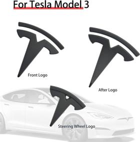 img 3 attached to 🔲 Powlamks Model 3 Matt Black Logo Sticker Emblem Cover - Enhances Steering Wheel, Front Trunk, Rear Trunk Badge Decals Accessories (Set of 3)