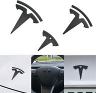 🔲 powlamks model 3 matt black logo sticker emblem cover - enhances steering wheel, front trunk, rear trunk badge decals accessories (set of 3) логотип