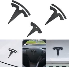 img 4 attached to 🔲 Powlamks Model 3 Matt Black Logo Sticker Emblem Cover - Enhances Steering Wheel, Front Trunk, Rear Trunk Badge Decals Accessories (Set of 3)