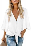 tiksawon women's chiffon blouse with tie front, v-neckline, and short ruffle sleeves - button-down summer tops for a sexy look logo