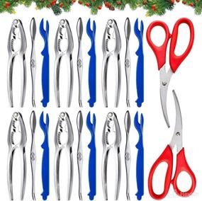 img 4 attached to 21 Piece Crab Crackers and Tools Set with 6 Crab Leg Crackers, 6 High-Quality Stainless 🦀 Steel Lobster Shell Forks, 6 Crab Leg Forks, 2 Seafood Scissors & Storage Bag, Complete Nut Cracker Set