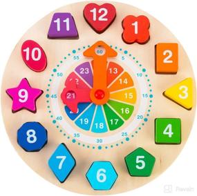 img 4 attached to 🕰️ Wood Shape Sorting Clock – Educational Toy for Teaching Time, Numbers, and Colors. Great Gift for Toddler, Baby, and Kids Ages 2-4