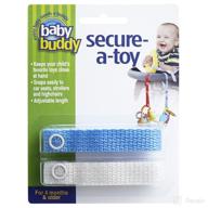 👶 baby buddy secure-a-toy: safety strap for securing toys, teether, or pacifiers to strollers, highchairs, car seats - adjustable length, sanitary and clean - must-have for registry - blue/white, 2 count logo