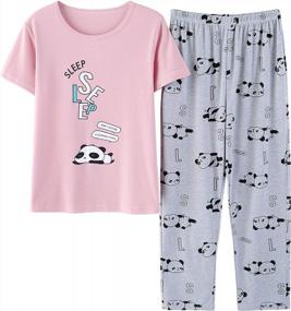 img 4 attached to Симпатичные и удобные: хлопковая пижама Vopmocld для больших девочек, состоящая из двух предметов, с очаровательным принтом кота и панды