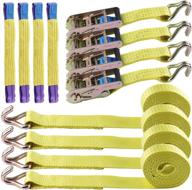 yellow heavy-duty ratchet tie down straps - 2 inch x 16 ft, 10,000 lbs break strength - ideal for moving appliances, lawn equipment, motorcycles, cargo - truck, car, atv - double j hook - 4 pack logo