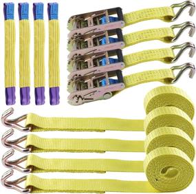 img 4 attached to Yellow Heavy-Duty Ratchet Tie Down Straps - 2 inch x 16 Ft, 10,000 lbs Break Strength - Ideal for Moving Appliances, Lawn Equipment, Motorcycles, Cargo - Truck, Car, ATV - Double J Hook - 4 Pack