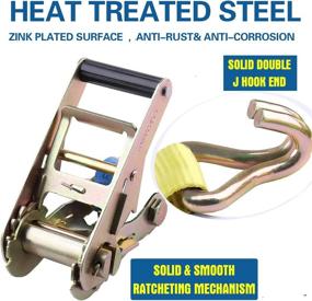 img 3 attached to Yellow Heavy-Duty Ratchet Tie Down Straps - 2 inch x 16 Ft, 10,000 lbs Break Strength - Ideal for Moving Appliances, Lawn Equipment, Motorcycles, Cargo - Truck, Car, ATV - Double J Hook - 4 Pack