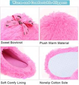 img 1 attached to Girls Fuzzy Winter Indoor Slippers With Printed Ribbon By Onmygogo