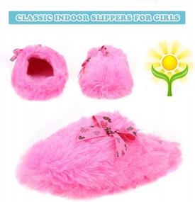 img 2 attached to Girls Fuzzy Winter Indoor Slippers With Printed Ribbon By Onmygogo