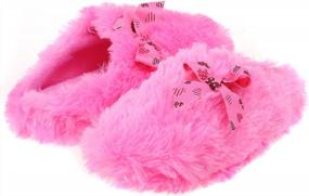 img 4 attached to Girls Fuzzy Winter Indoor Slippers With Printed Ribbon By Onmygogo