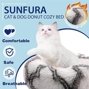 img 3 attached to SUNFURA Round Calming Cat Bed - Soft Plush Pet Donut Cuddler with Anti-Slip 🐱 & Water-Resistant Base for Indoor Puppy Dog Kitten - Washable Anti-Anxiety Cats Fluffy Cushion Kennel