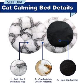 img 2 attached to SUNFURA Round Calming Cat Bed - Soft Plush Pet Donut Cuddler with Anti-Slip 🐱 & Water-Resistant Base for Indoor Puppy Dog Kitten - Washable Anti-Anxiety Cats Fluffy Cushion Kennel