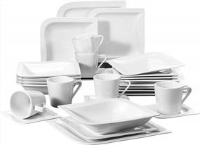 img 4 attached to MALACASA Ivory White Dinnerware Set, 30-Piece Porcelain Dishes Dinnerware Sets, Square Dinner Set With Plates And Bowls For Salad Dessert And Soup, Cups And Saucers Set, Dish Set For 6, Series Joesfa