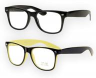 goson non-prescription clear lens eye glasses frames for women & men - square nerd hipster eyewear - 2 pairs black & black/yellow frame logo