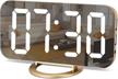 gold szelam digital alarm clock with large led display, dual usb charger ports, mirror desk clock, 3 brightness levels, 12/24h format, perfect for home, living room, bedroom, and office use logo