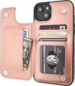 img 4 attached to Rose Gold IPhone 14 Plus Wallet Case With Card Holder, Magnetic Clasp & Shockproof Cover - Onetop Compatible 6.7 Inch