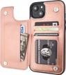 rose gold iphone 14 plus wallet case with card holder, magnetic clasp & shockproof cover - onetop compatible 6.7 inch logo