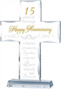 img 4 attached to 15Th Anniversary Glass Cross Gifts For Couples - Romantic Wedding Present For Her & Him!