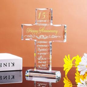 img 1 attached to 15Th Anniversary Glass Cross Gifts For Couples - Romantic Wedding Present For Her & Him!