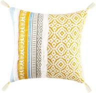 18x18 inch yellow tufted decorative throw pillow cover with tassel - moroccan style boho tribal cushion for couch sofa логотип